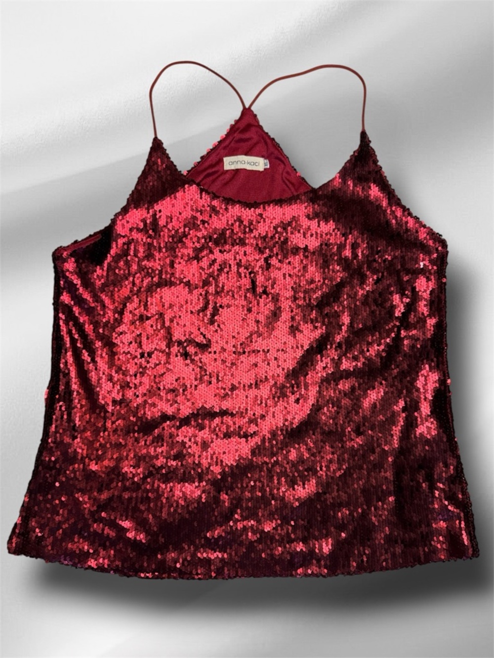 Rich Red Sequin Cami with Thin Racerback Straps sz XL